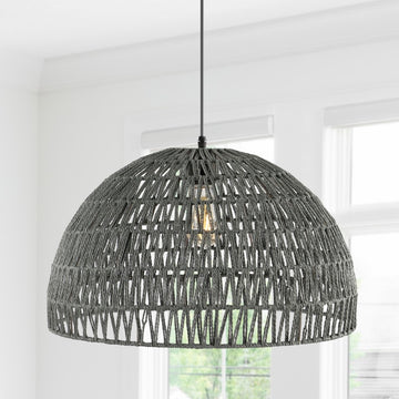 Campana 20" Bohemian Modern Woven Rattan/Iron LED Pendant